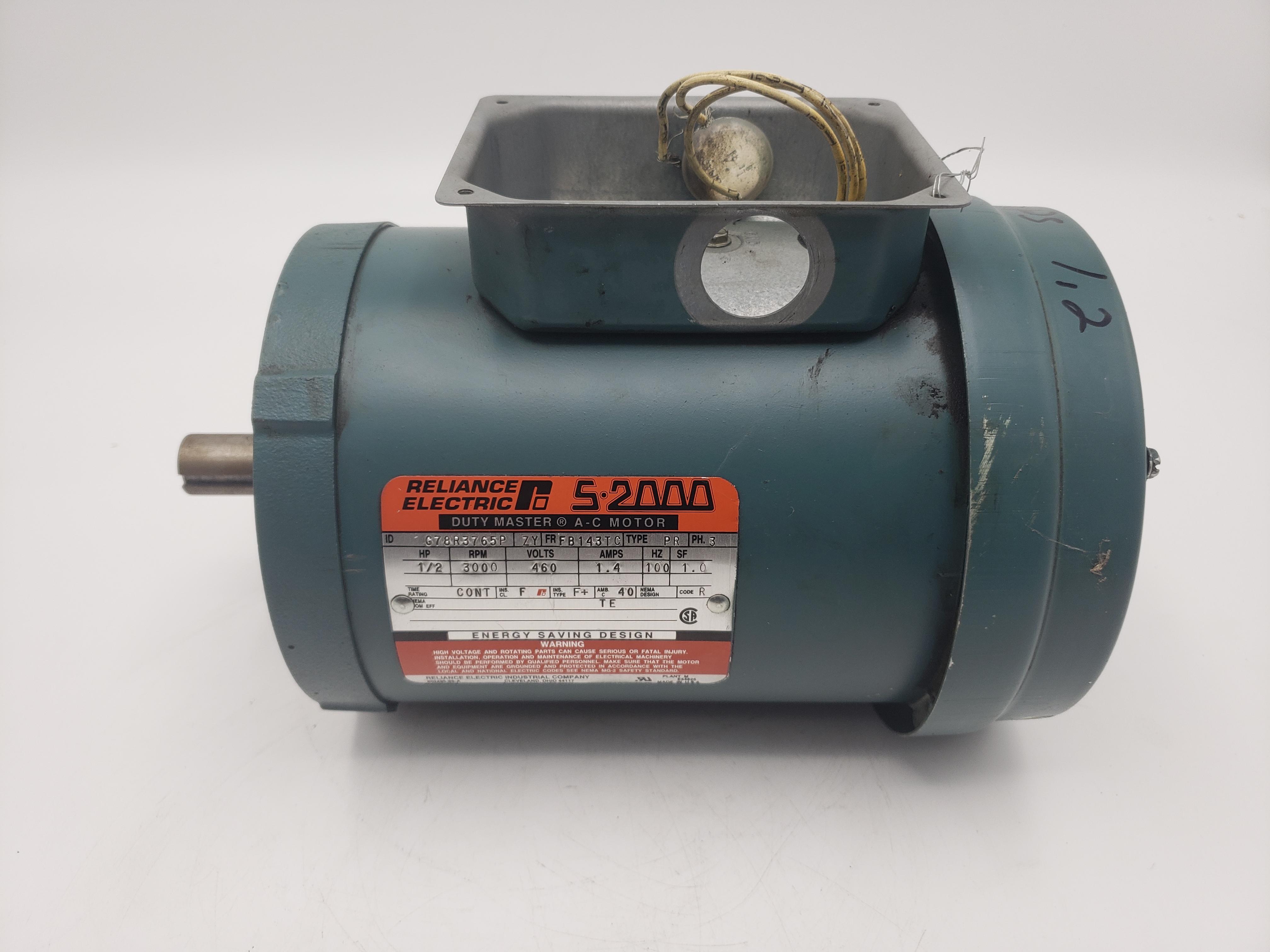 RELIANCE .5 HP, 3000 RPM, FB143TC FRAME MOTOR, Transamerican Equipment